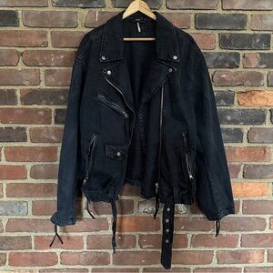 Free people Rebel Moto Biker Jacket In Black -46 chest / 25.5” long